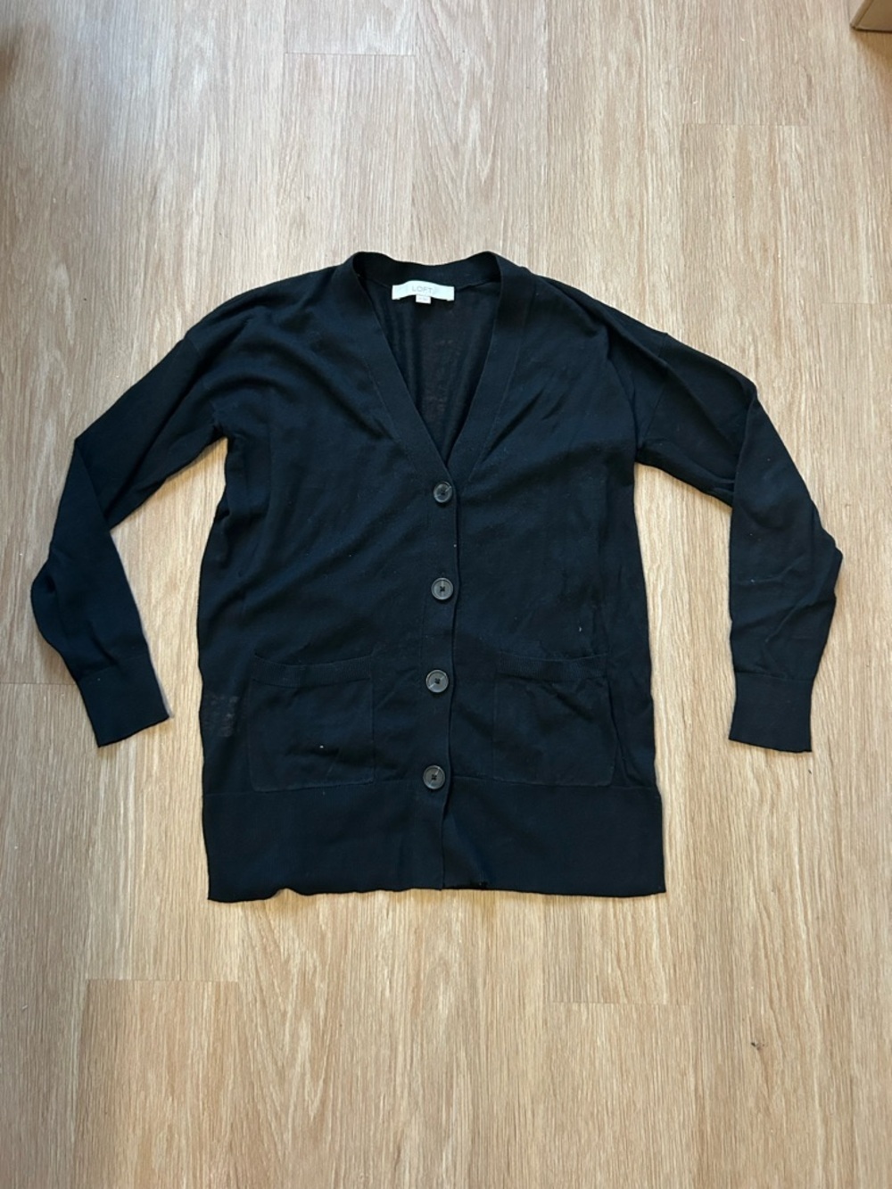 LOFT Black Button-Front V-Neck Cardigan